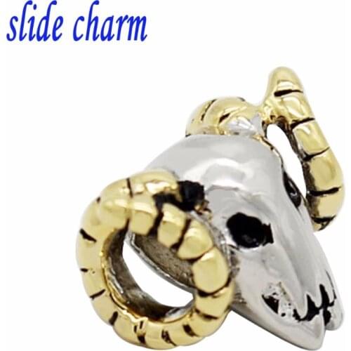 Slide charm Free shipping Glittering claw animal sheep skull charm beads fit Pandora bracelet