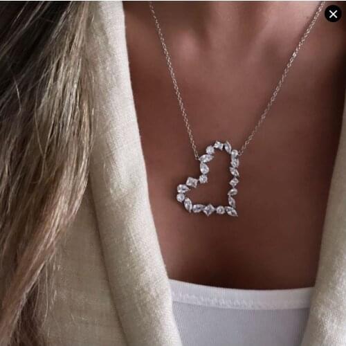 Sparking Bling CZ Cluster Heart Charm Necklace Valentines Day Gift Fashion Women Jewelry