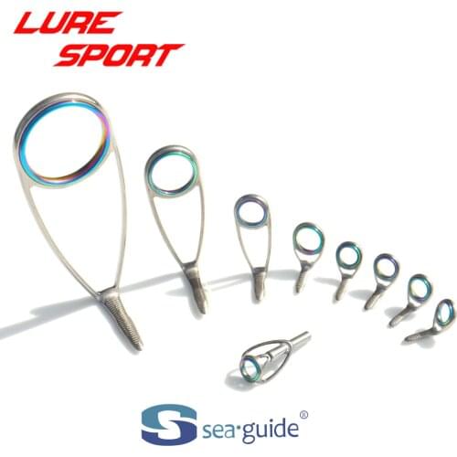 Titanium Frame Guide and Top set Rainbow ring 9pcs spin Guides set Rod Building Component Pole Repair DIY Accessory Seaguide