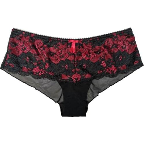 Red Black Lace Gauze Embroidery Bow Sexy Hollow Out Low Rise Women Panties Female Underwear Briefs lingerie Gift BR077