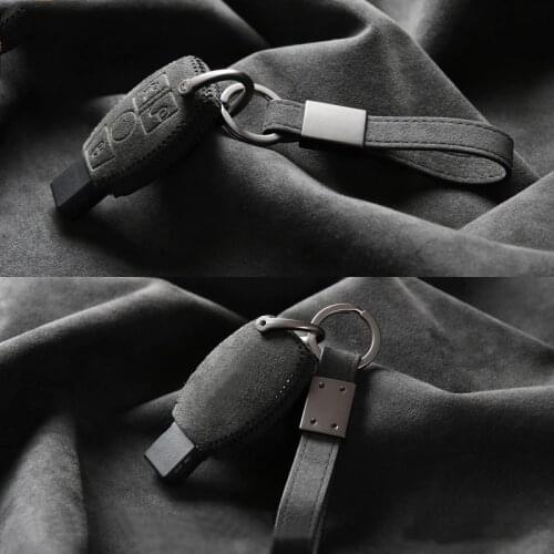 Suede Leather Car Key Case Key Chain Remote Key Cover for Mercedes Benz A B GLC CLA Gla CLS S E C Class W204 W205 W212 W176