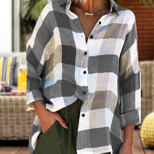 Women Plaid Shirt Long Sleeve Casual Loose Top Autumn And Winter Womens Printed Long-sleeved Shirt Loose Plaid Shirt