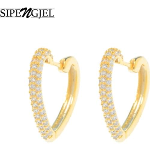 SIPENGJEL Fashion Cubic Zircon Geometric Heart Punk Earrings Gold Hip Hop Earrings For Women Jewelry 2021