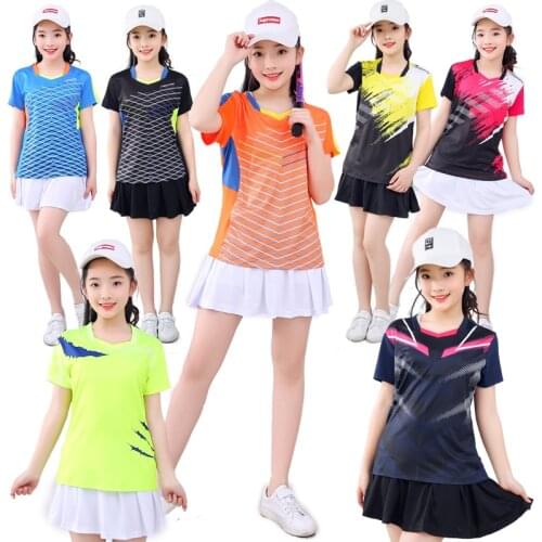Girls Badminton Shirt Skirt Sets short sleeve Tennis T shirt Suit Girl Ping Pong Clothes Women Table Tennis Clothing Size XS-3XL