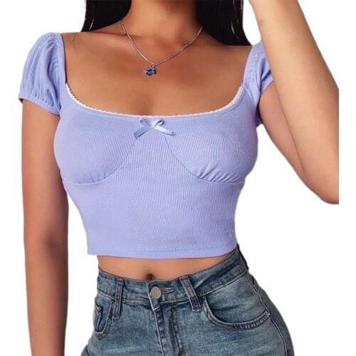 2020 New Hot Lady Fashion Short Sleeve Square Collar Top Summer Casual Solid Color Slim Crop Tops Pure Color Sexy Tanks