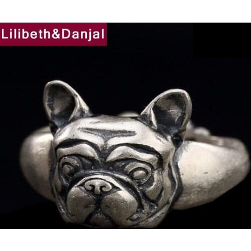 2019 Vintage Cute Pet Dog Scrub Adjustable Tail Ring 100% Pure S990 Sterling Silver for Women Opening Ring Indian 925 Jewelry R3