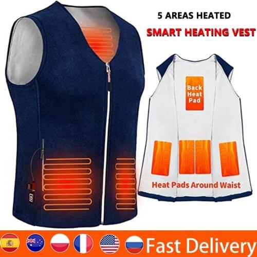 5 Heating Areas Men Winter Heated vest Electric Thermal Clothing Waistcoat Fish Hiking Outdoor USB Infrared Heating Vest Jacket