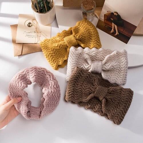Winter Warm Women Headband Bowknot Wide Girls Hair Band Headwrap Elastic Knitted Female Hairband Hair Accessories