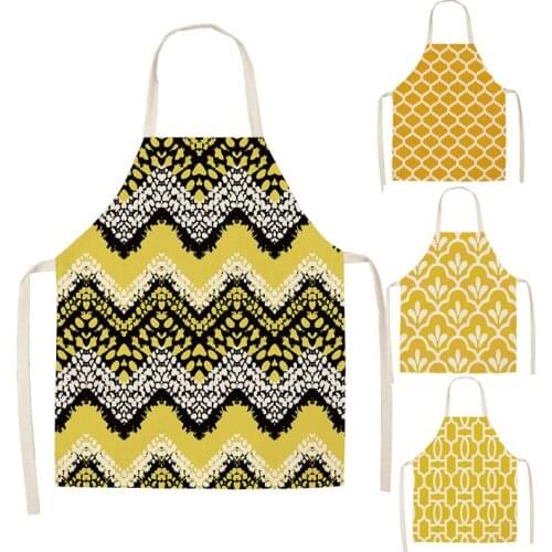 1 Pcs Geometric Printed Kitchen Aprons for Woman and Man Home Cooking Baking Shop Cleaning Cotton Linen Apron 66x47cm