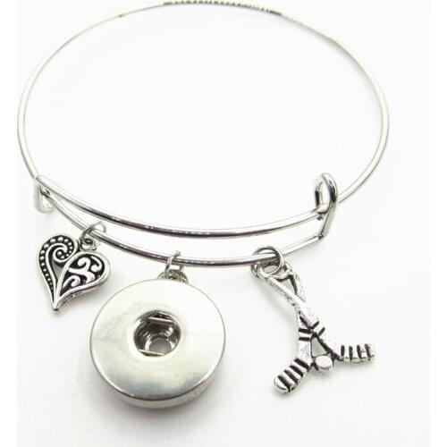 2018 New 10pcs Ice hockey Snap Button Bracelets Expandable Adjustable Wire Hook Bangles Fit 18mm Jewelry DIY Snap Charms