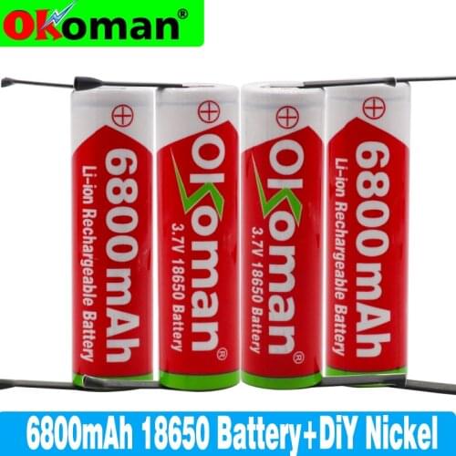 100% new original 3.7v 6800mah 18650 rechargeable lithium battery power tool flashlight batteries