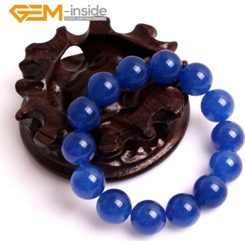 6/8/10/12/14mm GEM-inside Handmade Dark Blue Jad e Beaded Stretchy Bracelet Fashion Jewelry Gifts Free Shipping! Wholesale
