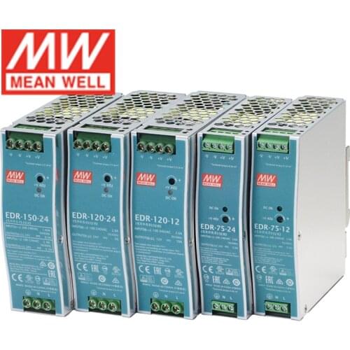 MEAN WELL EDR 75 120 150 Series AC to DC 12V 24V 48V DC 75w 120w 150w Single Output Industrial DIN RAIL Power Supply