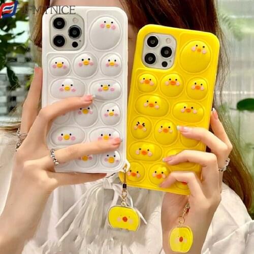 3D Cute Cartoon Duck Pendant Phone Case for IPhone 11 12 Pro MAX Mini X XS XR 6 7 8 Plus Relieve Stress Soft Silicone Back Cover