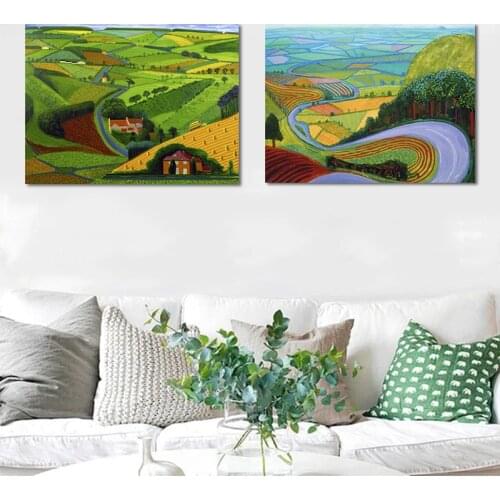 David Hockney Rural Landscape Painting Trees and Flowers Canvas Print Poster For Living Room Wall Decorative Painting
