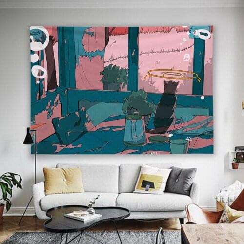 Hoom Decor Dormitory Bedroom Background Cloth Lovely Girl Heart Room Decoration Wall Tapisserie Animation Bedside Tapestry