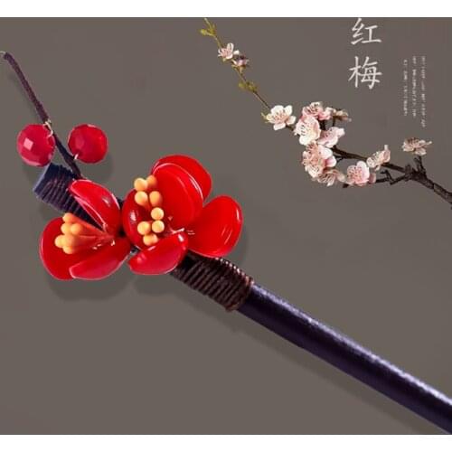 Muylinda Plum Blossom Wood Hair Stick Vintage Crystal Flower Hair Pins Accessories Women Banquet Hair Jewelry