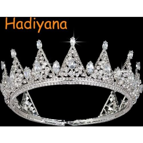 Hadiyana Classic Design Style Wedding Accessories Bridal Hair Tiaras Shining Rhinestone Golden Triangle Big Crown Party BC3261
