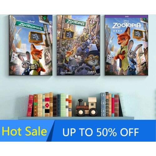 Disney Cartoon Crazy Zoo Canvas Painting Judy and Nick Wall Art Nordic Posters and Prints Pictures for Living Kids Room Decor