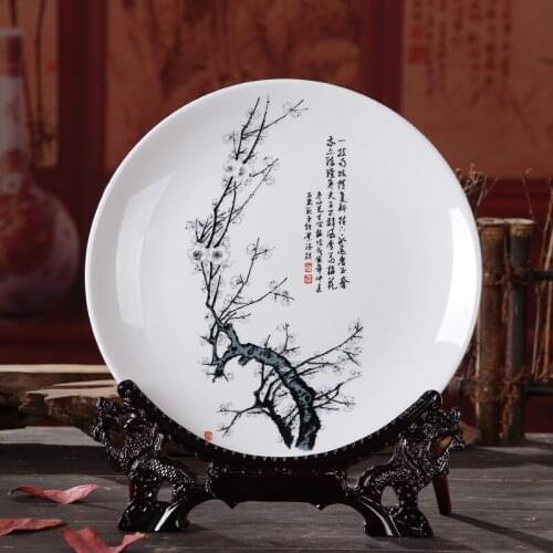Chinese Meilanjuzhu hanging plate Jingdezhen Ceramic Decoration Plate with Base Home Art Crafts Arrangement Office Ornaments