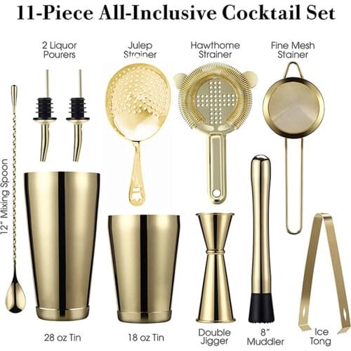11pcs / 13pcs Stainless Steel Cocktail Shaker Bar Set Cocktail Apparatus Boston Shaker Bartender browserKit Bars Set Tools