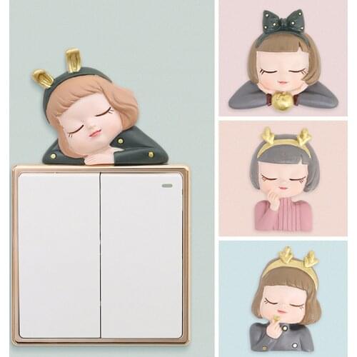 Creative Switch Stickers 3D Resin Cartoon Cute Girl Socket Decorative Indoor Living Room Wall Stickers Switch Protective Cover