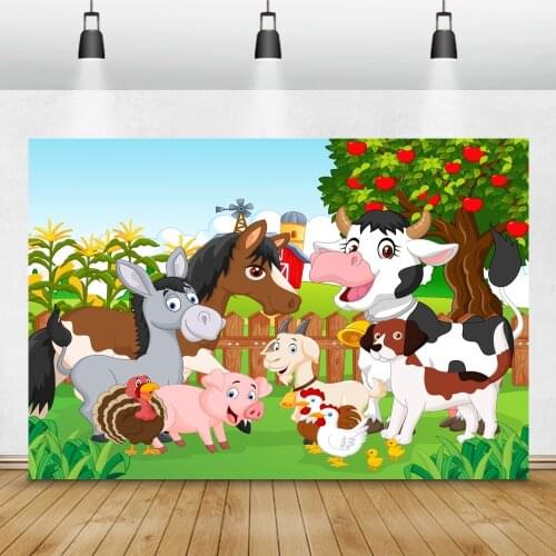 Laeacco Farm Animals Safari Birthday Party Baby Cartoon Photocall Poster Portrait Photography Backgrounds Photographic Backdrops