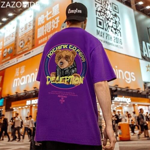 ZAZOMDE Summer Bear print T Shirt man Graphics T-shirt Teddy Bear Short-sleeved Tops Tees O-Neck Casual Large Size 100% Cotton