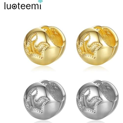 LUOTEEMI Cute Round Chunky Earring for Women Korean Fashion Jewelry 2021 Aretes De Mujer Gold Color Vintage Jewelry Free Ship