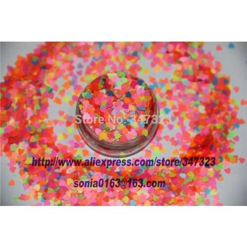 Mix 3MM Neon Color Solvent Resistant Glitter HEART shape Glitter for Nail Polish Acrylic, polish and DIY supplies1pack=50g