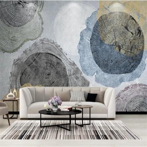 Milofi customized 3D photo background wall paper Nordic minimalist retro wood grain annual ring TV sofa mural