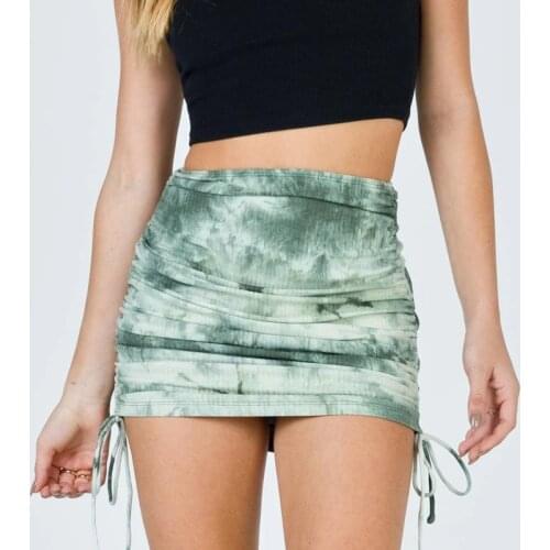 AIUJXK 2021 Fashion Knitted Bodycon Skirt Women Tie Dye Print High Waist Bandage Mini Skirts Female Sexy Casual Jupe Short