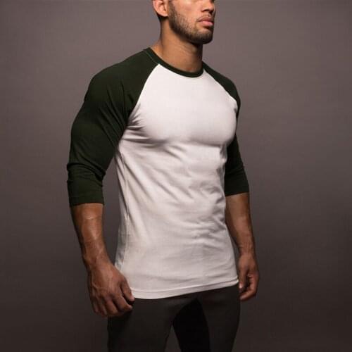 Men T-Shirt Clothing Summer White Black O-Neck Casual Printing 3/4 Sleeve Patchwork Cotton Tee Shirt 004