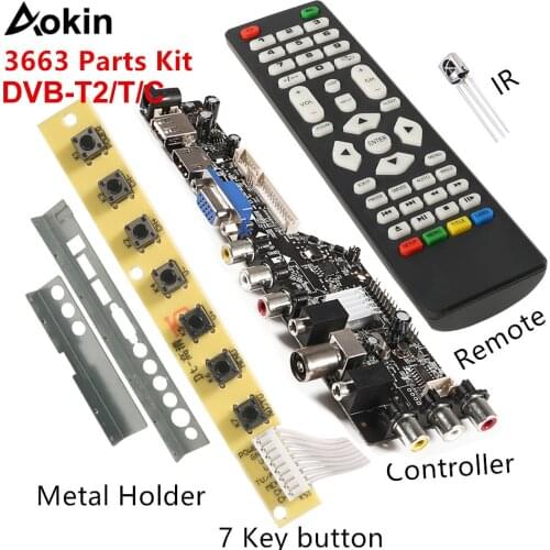 NEW Digital Universal TV Controller Driver V56 V59 LED LCD TV Driver Board DVB-T2+7 Key Switch+IR+4 Lamp Inverter+LVDS Kit 3663