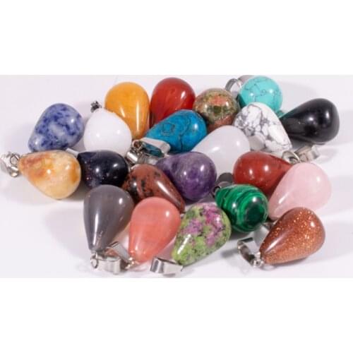 Wholesale 10Pcs/Lot Round Water Drop Natural Stone Charms Pendants Accessories For DIY Earrings Necklaces Jewelry Making QBV006