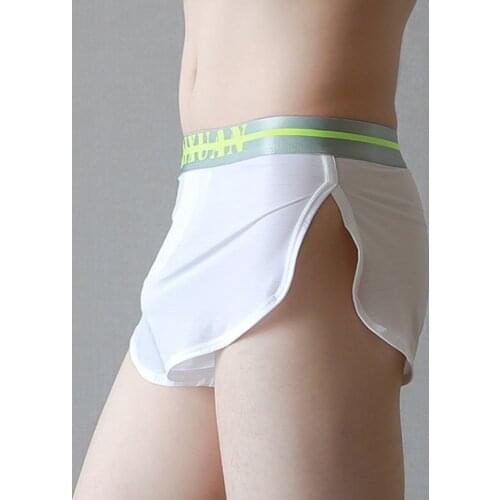 Men Pajama Sides Split Boxer Shorts Sexy Low waist Ultra-thin Mens Sleeping Bottom Man Homewear Casual Boxershorts For Male A50