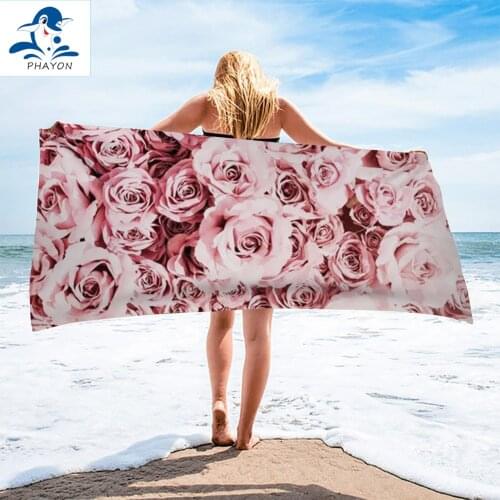 PHAYON Beach Towel Quick-dry Microfiber Pink Rose Bath Towels Cushion Flowers Bath Towel Yoga Mat Beach Towel