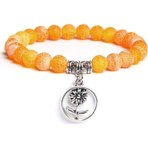 FYSL Silver Plated Flower Connect Many Colors Weathered Agates Beads Stretchy Bracelet Ethnic Style Jewelry