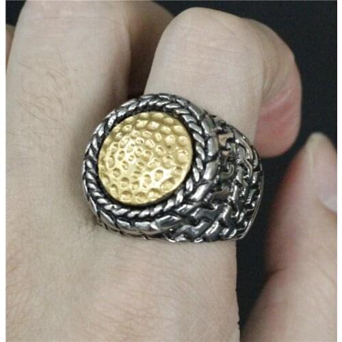 Size 7~13 Biker Steel Golden Fashion Feather Round Indian Style Ring 316L Stainless Steel Jewelry Ring Sun Lord Ring