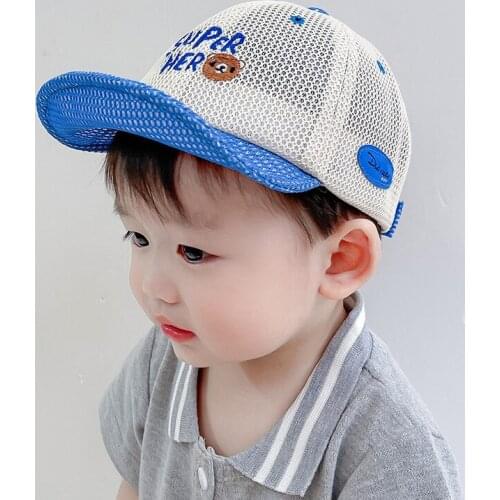 Lovely Children Hat Summer New Cartoon Bear Baby Sun Hats Embroidery Alphabet Kids Net Caps Outdoor Boys Girls Baseball Caps