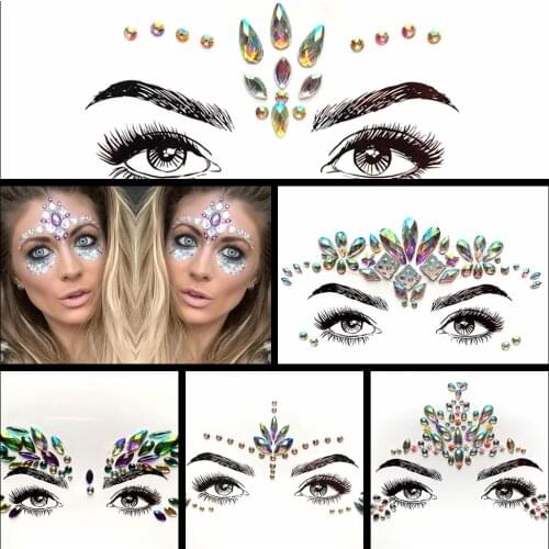 Adhesive Face Gems Rhinestone Temporary Tattoo 3D Glitter Body Art Eye Sticker For Feastival Party Forehead Eyebrow Makeup Tools