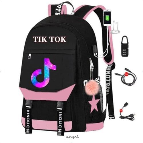 Tik Tok Student USB Charging Laptop Backpack Women Men Daily Tik Tok Travel Backpack Kid Teenager College Backpack