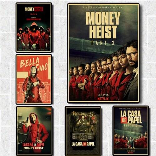 Vinatge La Casa De Papel Money Heist Posters Kraft Paper Prints Home Room Art Decorative Posters Wall Stickers