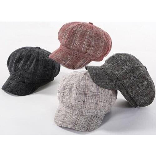 High Quality Retro Octagonal Cap Newsboy Beret Hat Warm Autumn Winter Hats For Men Women Handsome Plaid Casual Hat Beret Cap
