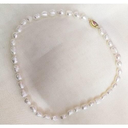 Women fashion Jewelry 10mm White baroque pearl gold 925 silver clasp Necklace natural freshwater pearl gift 17'' 42cm