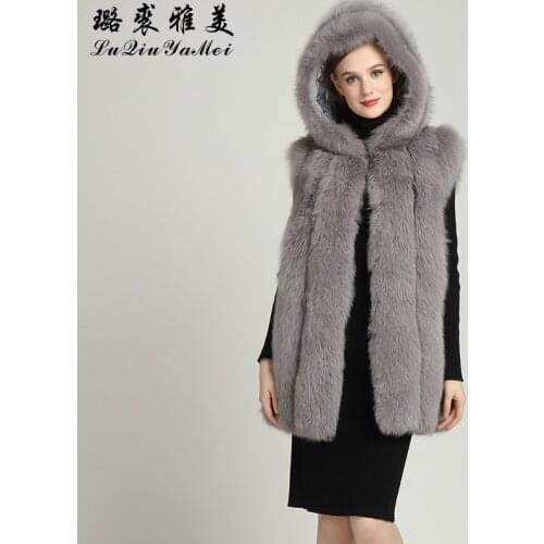 Women 's Fur Vests Hooded Sleeveless Jackets Brand New 2020 Female Vest Natural Fox Fur Coats Sleeveless Vest Genuine Fox Fur