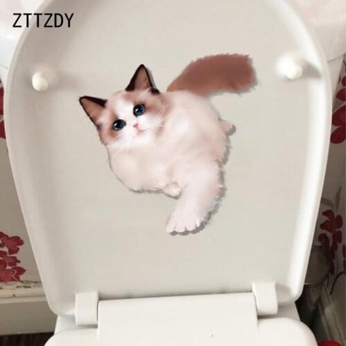 ZTTZDY 21.7*21.1CM Lovely Pet Puppet Cat Kids Rooms Decor Decal Funny Cartoon Wall Toilet Stickers T2-0004