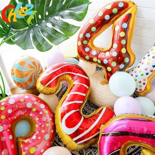 1PC 40 inch Rainbow Donuts Number Foil Balloons baby Birthday party decorations supplies Kids toys Sweet Figures Helium Globos