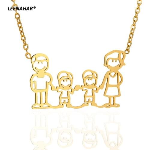 1pc Gold Plated Family Member Pendant Necklace Good Polish Stainless Steel Sister Brother Mom Dad Jewelry Birthday Gifts SN1138