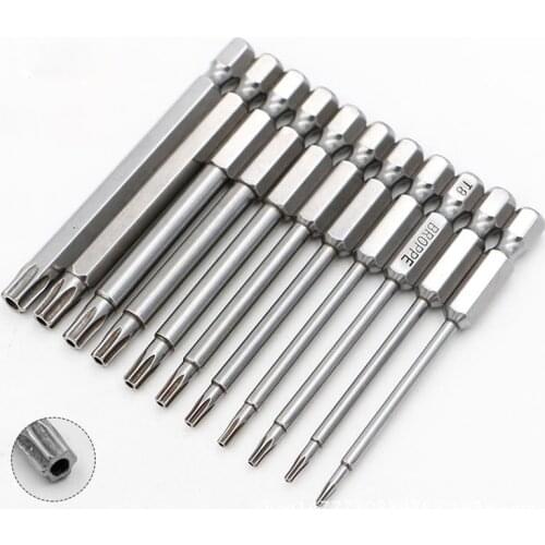 11 Pcs/set 1/4" 75mm T6-T40 Torx Screwdriver Bits S2 Material Magnetic Electric Drill Screwdriver Head Power Driver Tools